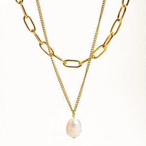 Elegant Gold Chain Necklace with Pearl Pendant